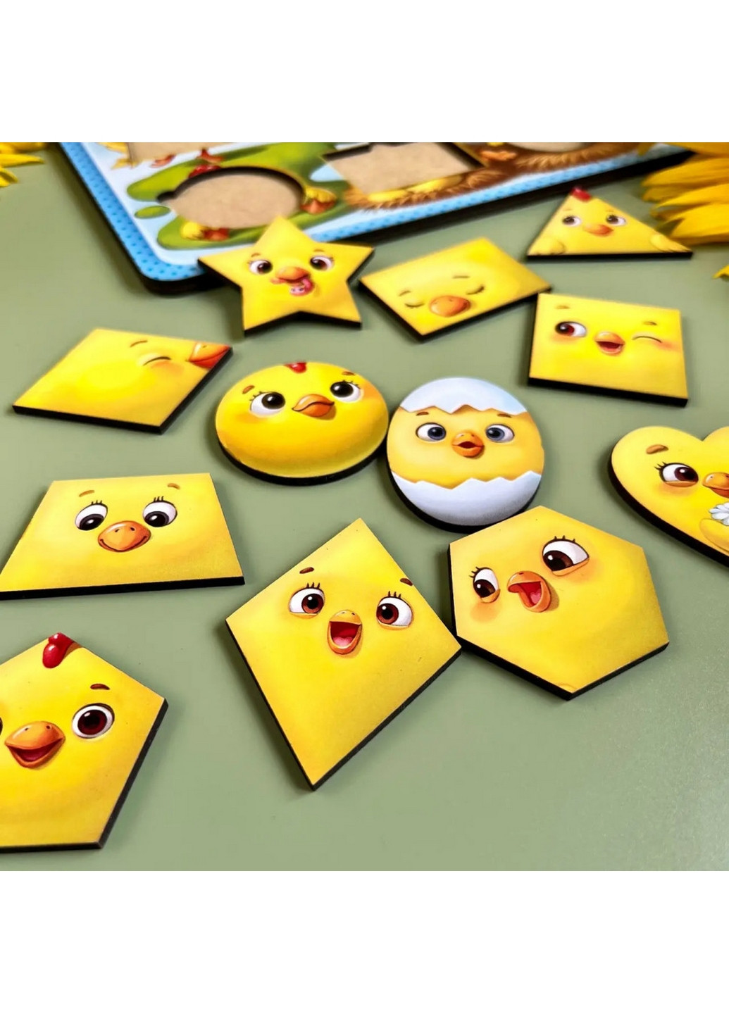 Деревянный пазл-вкладыш "Цыплята" геометрические фигуры 1х31х23 см Ubumblebees (260532534)