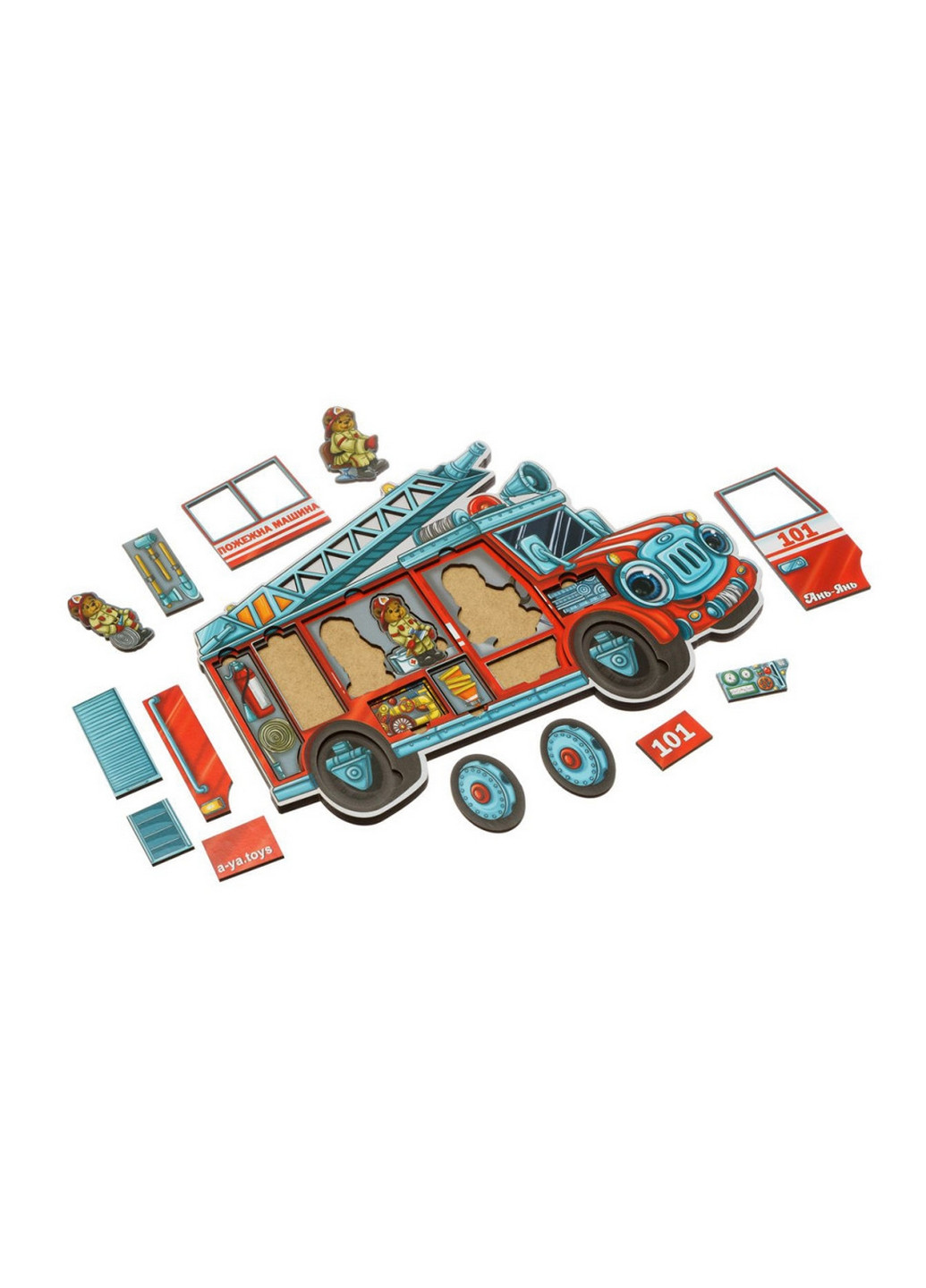 Дерев'яний пазл-сортер "Ведмедики-пожежні", 18 деталей 1х32х23 см Ubumblebees (260531513)