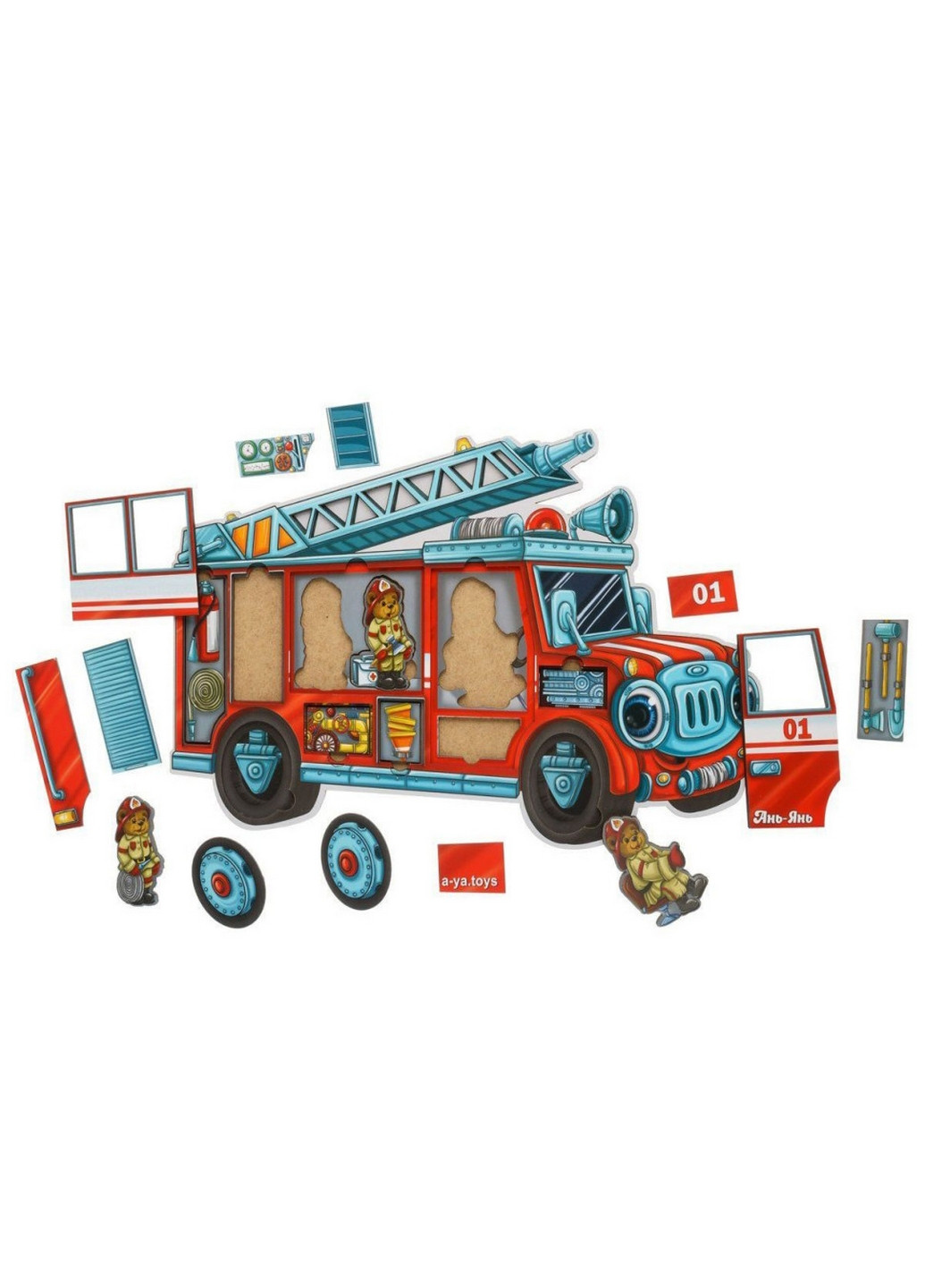 Дерев'яний пазл-сортер "Ведмедики-пожежні", 18 деталей 1х32х23 см Ubumblebees (260531513)