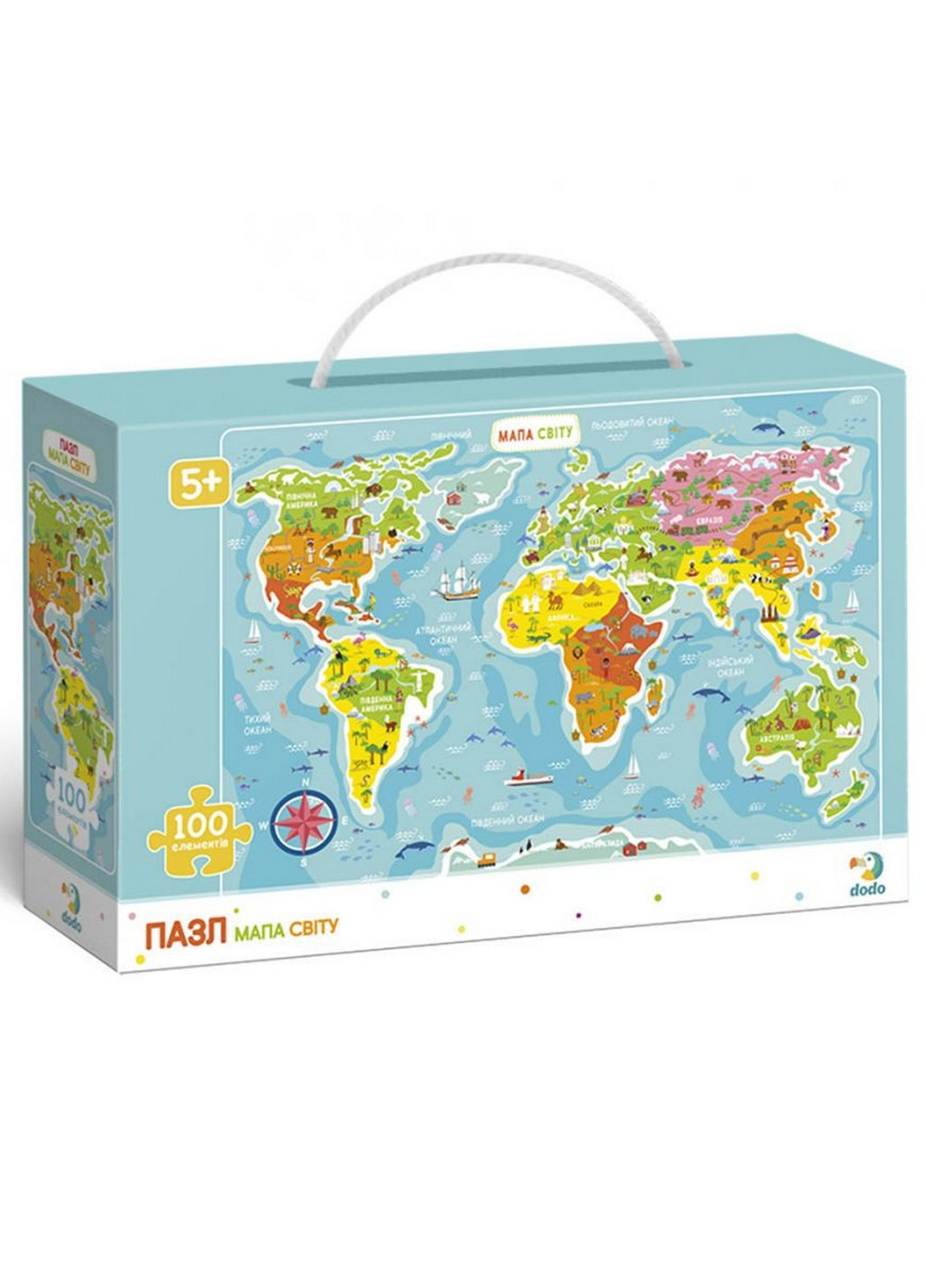 Дитячий пазл "Карта Світу", 100 елементів 28х18х7 см Dodo (260532320)