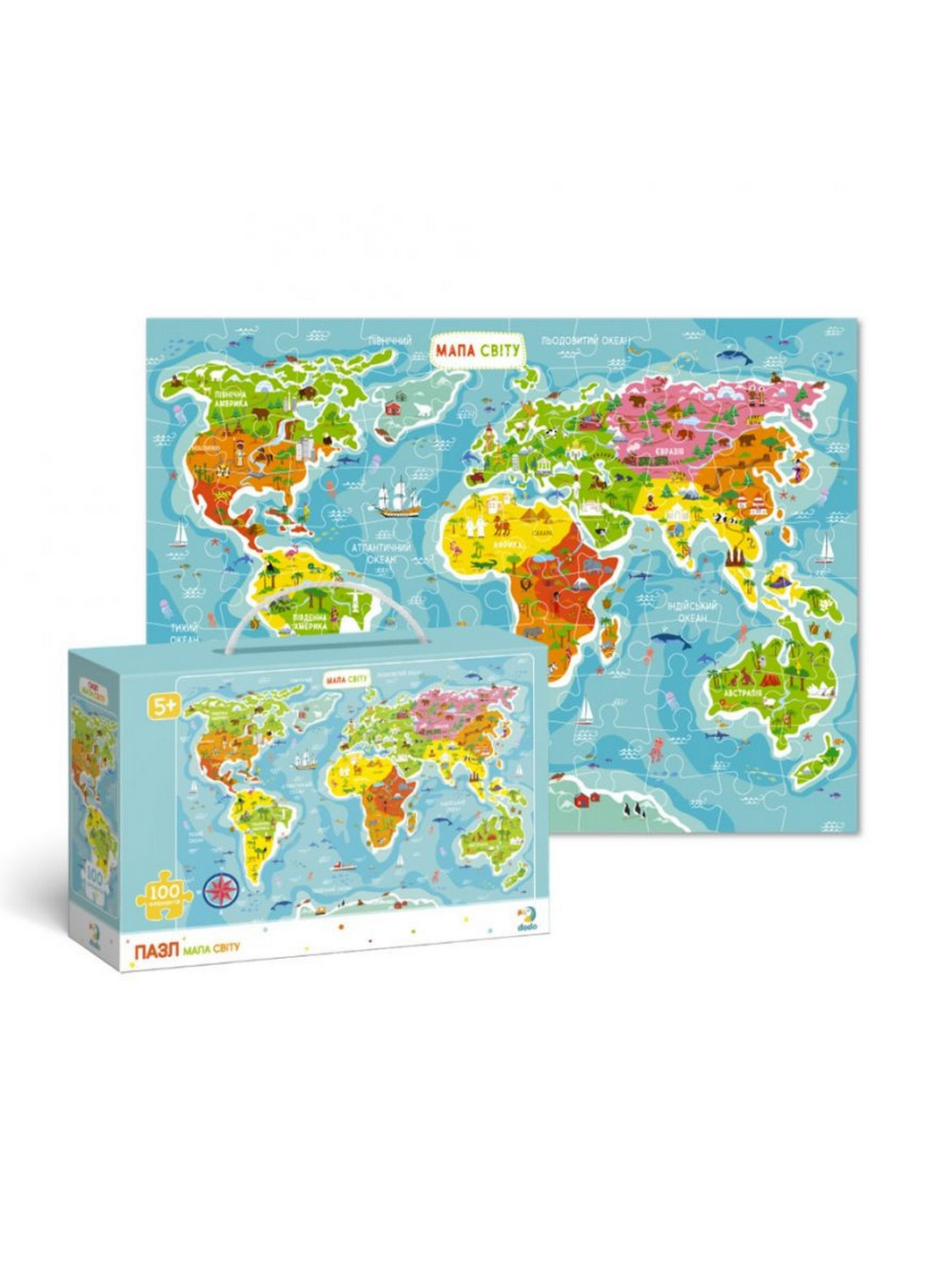 Дитячий пазл "Карта Світу", 100 елементів 28х18х7 см Dodo (260532320)