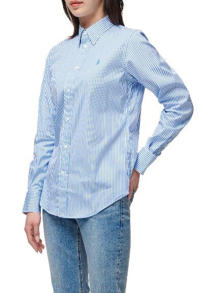 Голубой классическая рубашка в полоску Ralph Lauren с длинным рукавом