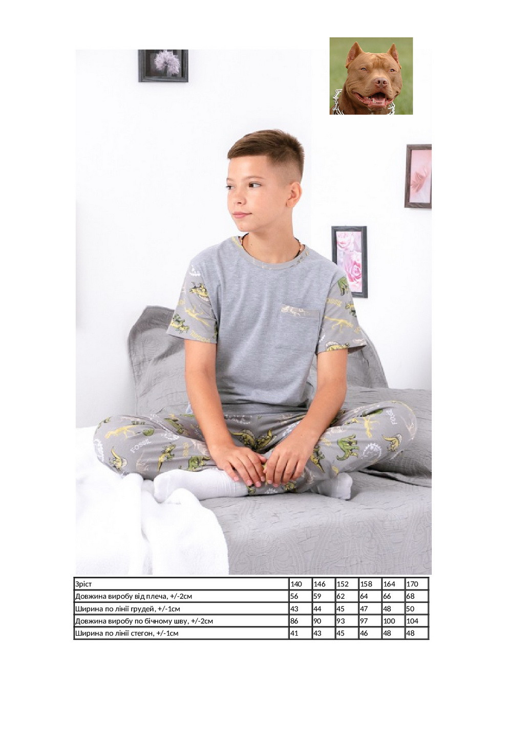 Серая всесезон пижама для мальчика (подростковая) футболка + брюки KINDER MODE