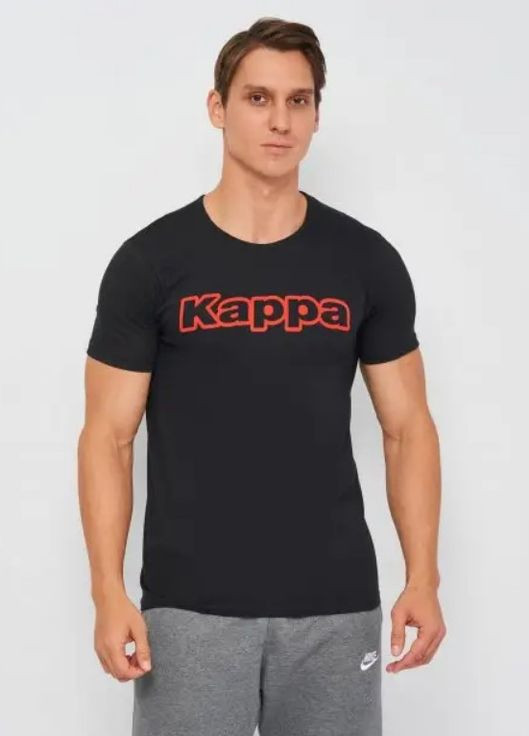 Чорна футболка t-shirt mezza manica girocollo stampa logo petto чорний чоловіча l Kappa
