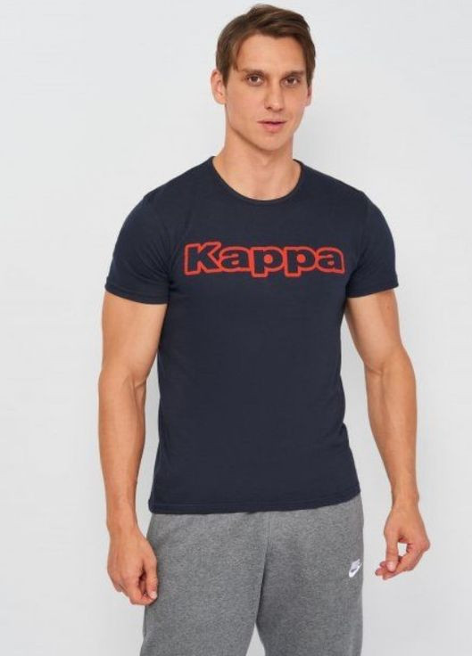 Темно-синяя футболка t-shirt mezza manica girocollo stampa logo petto темно-синий мужская l Kappa