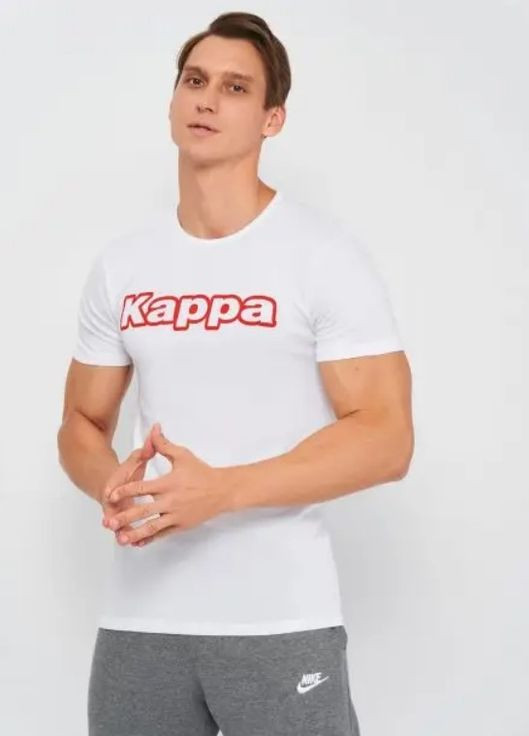 Біла футболка t-shirt mezza manica girocollo stampa logo petto білий чоловіча l Kappa