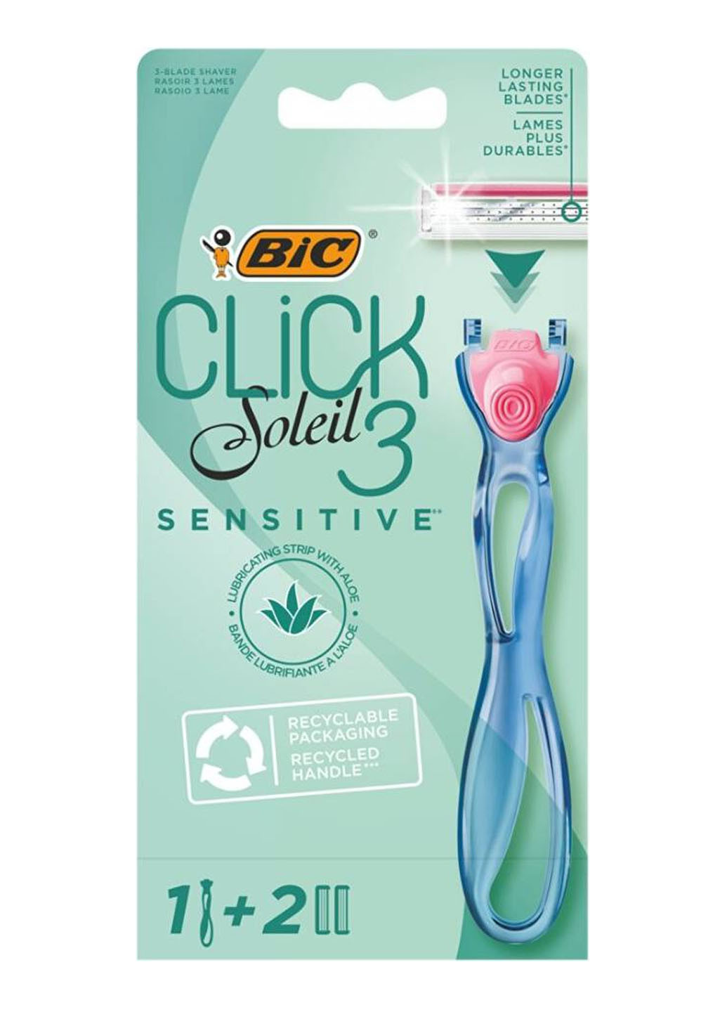 Станок для бритья женский Miss Soleil Click Sensitive с 2 сменными картриджами Bic 3086123644953 (260535877)
