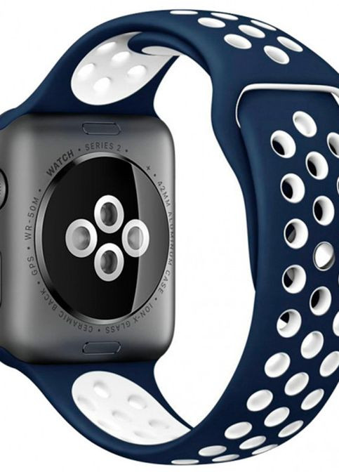 Силіконовий ремінець з перфорацією для Apple Watch 42/44/45/49 mm Синьо-білий No Brand (260596742)
