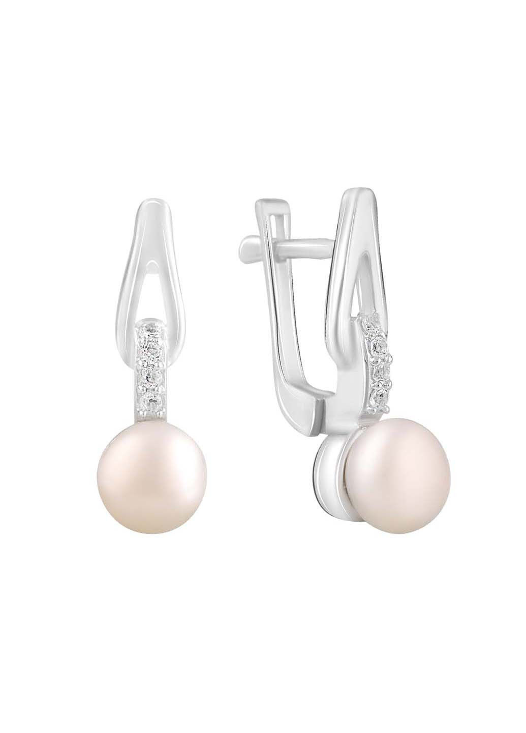 Срібні сережки з перлами і фіанітами Silver Breeze (260537773)