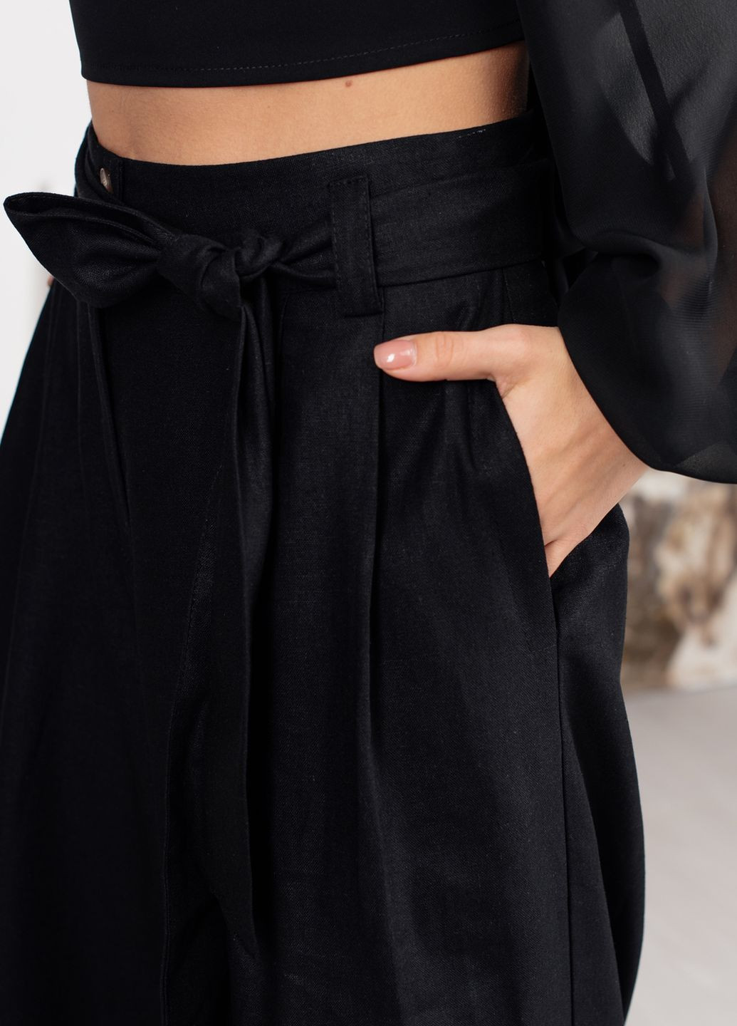 Черные кэжуал летние палаццо брюки Azuri