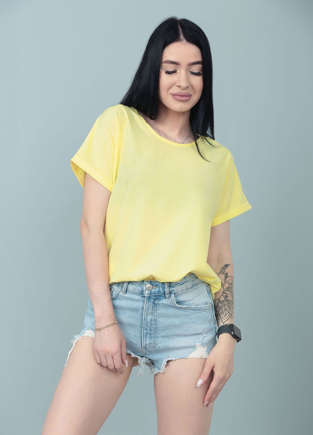 Желтая летняя летняя блузка-футболка Fashion Girl Moment