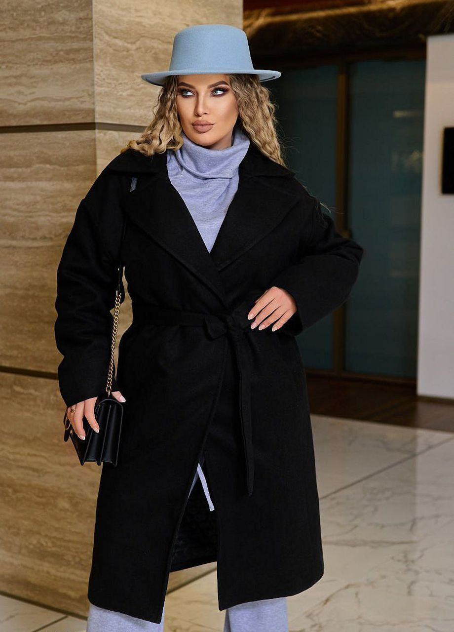 Черное демисезонное Пальто кашемировое женское Liton
