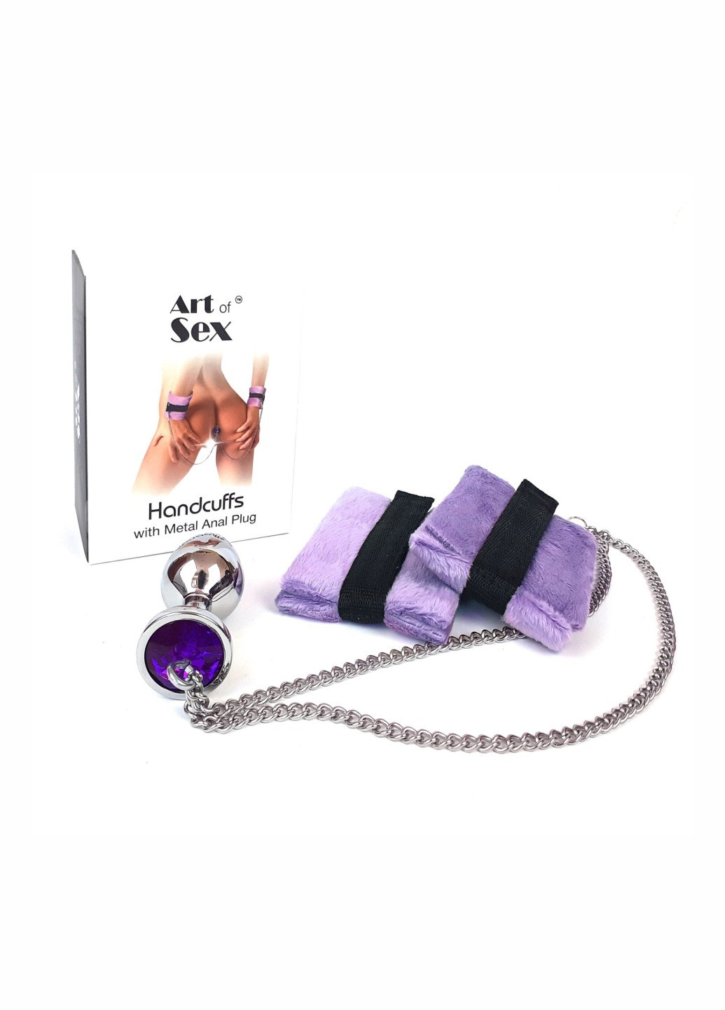 Наручники с металлической анальной пробкой Art of Sex Handcuffs with Metal Anal Plug size M Purple Kiiroo (260603271)