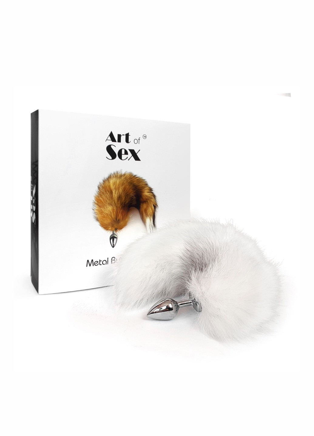Металлическая анальная пробка с хвостом из натурального меха Art of Sex size M White fox Lux Active (260603299)