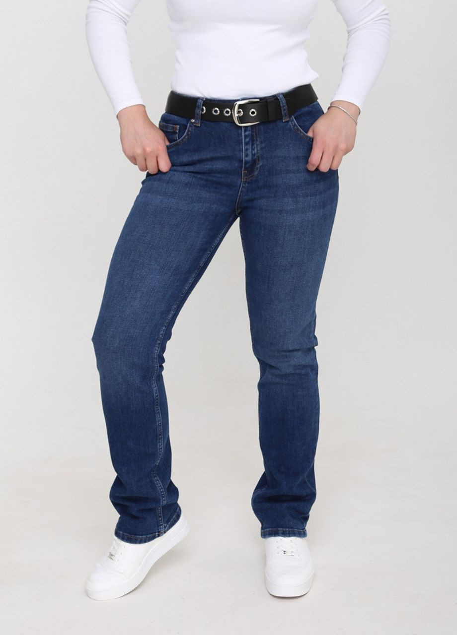 Джинсы женские темно-синие прямые большой размер длина Прямая Angelina Mara - (260617356)