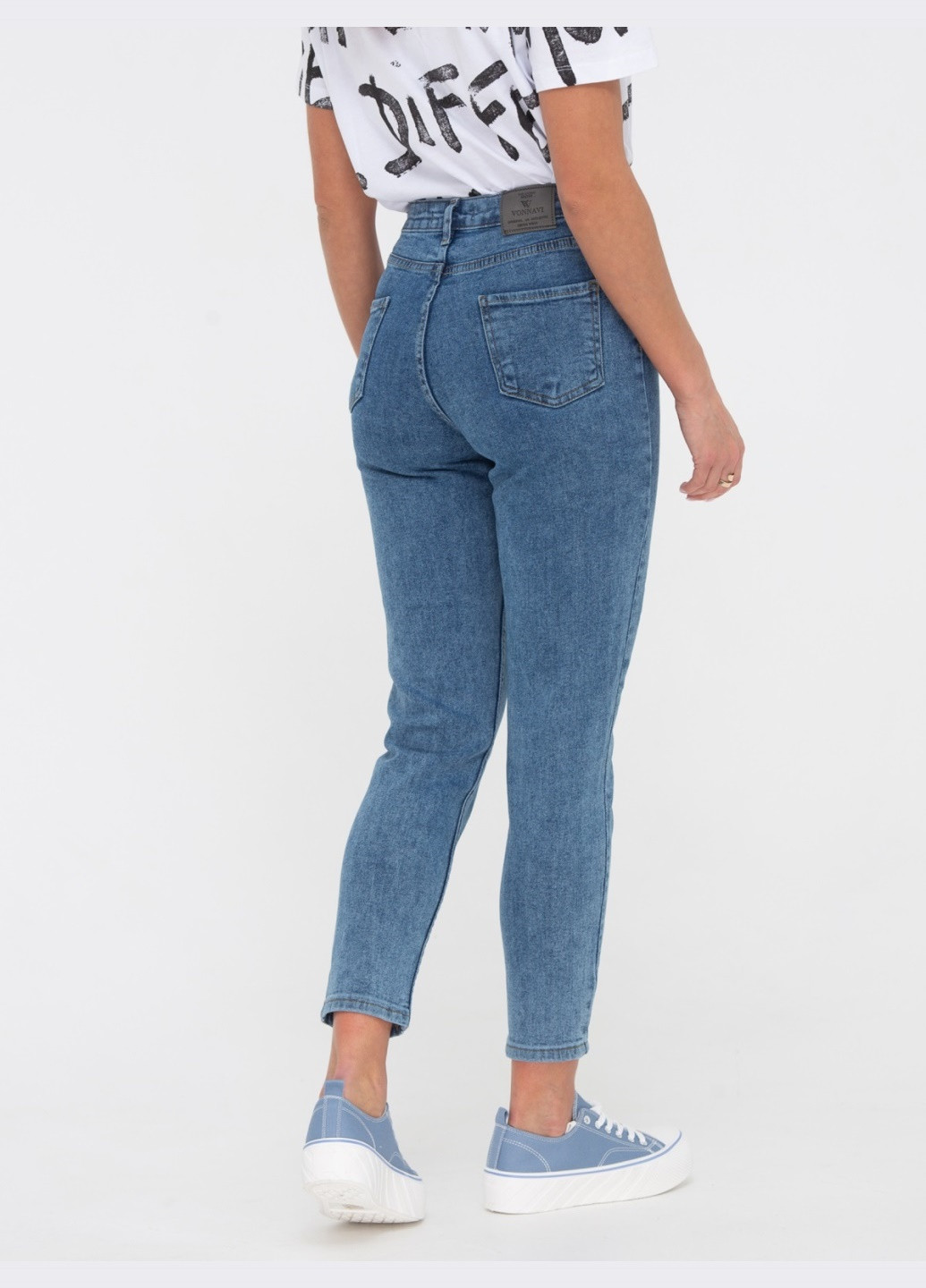 джинсы-мом с завышенной талией синие Dressa - (260616814)
