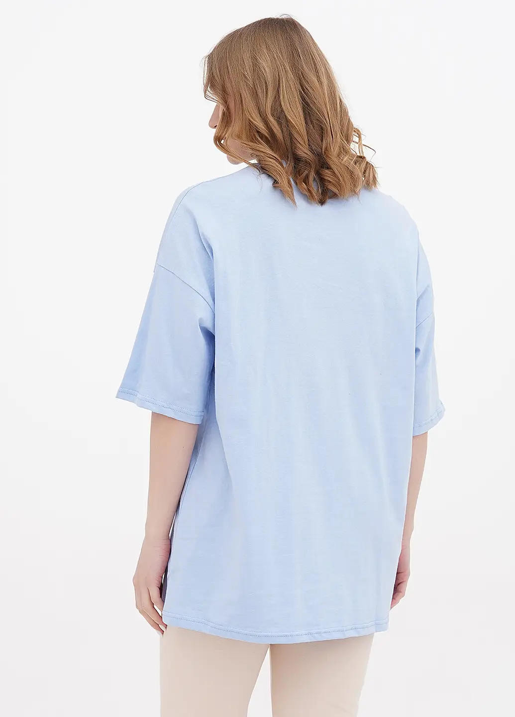 Голубая летняя женская футболка в стиле оверсайз. Sport Line