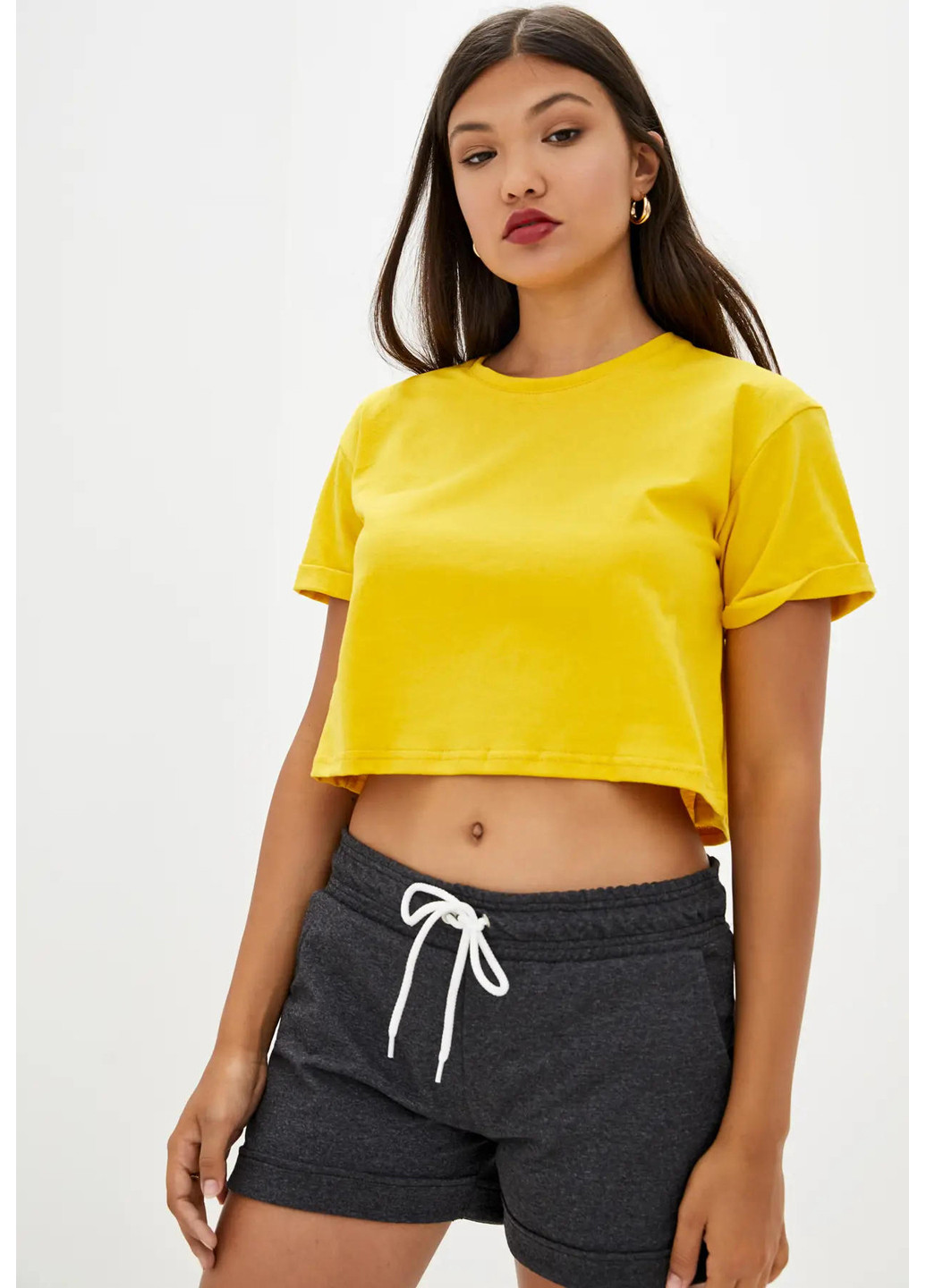 Желтая летняя женская укороченная футболка, топ Sport Line