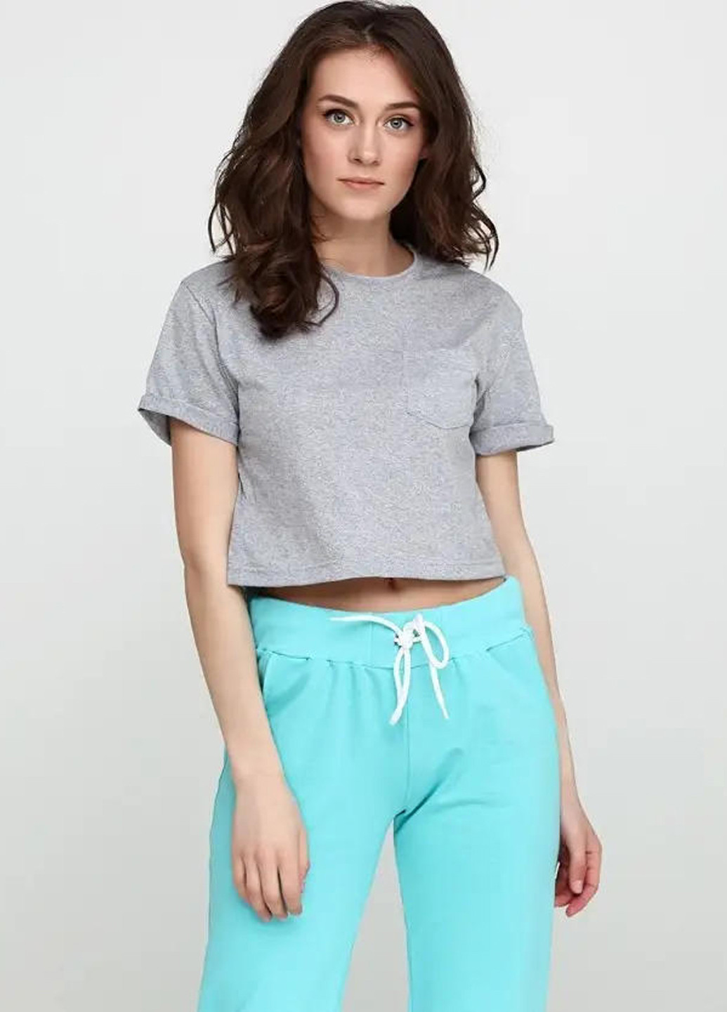 Светло-серая летняя женская укороченная футболка, топ Sport Line