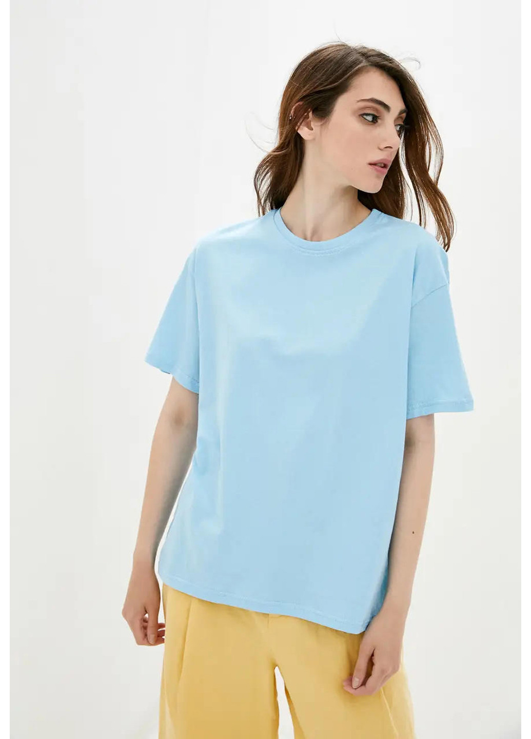 Голубая летняя женская футболка в стиле оверсайза. Sport Line