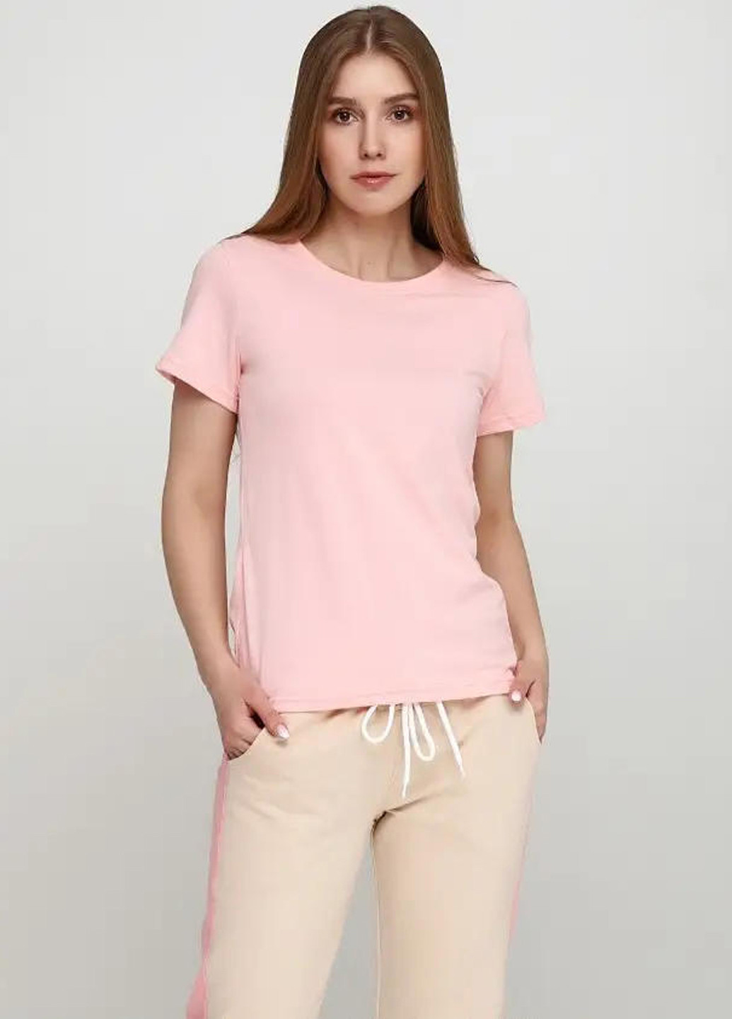 Персиковая летняя женская футболка классическая Sport Line
