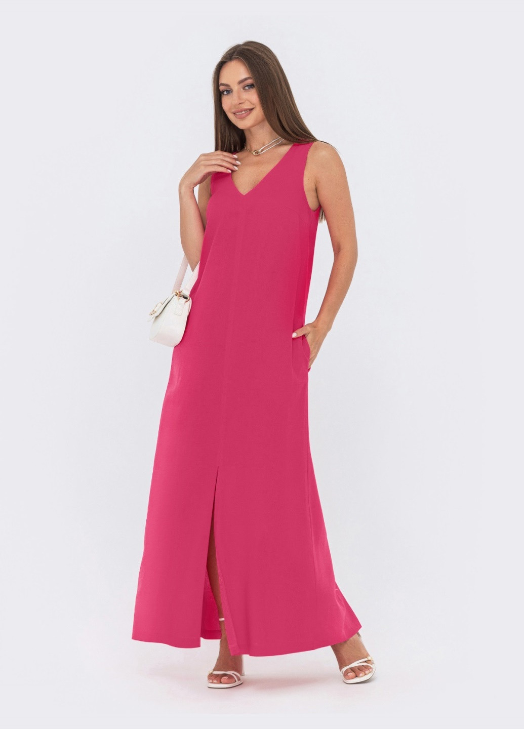 Розовое льняное платье-макси с вырезами по спине розовое Dressa