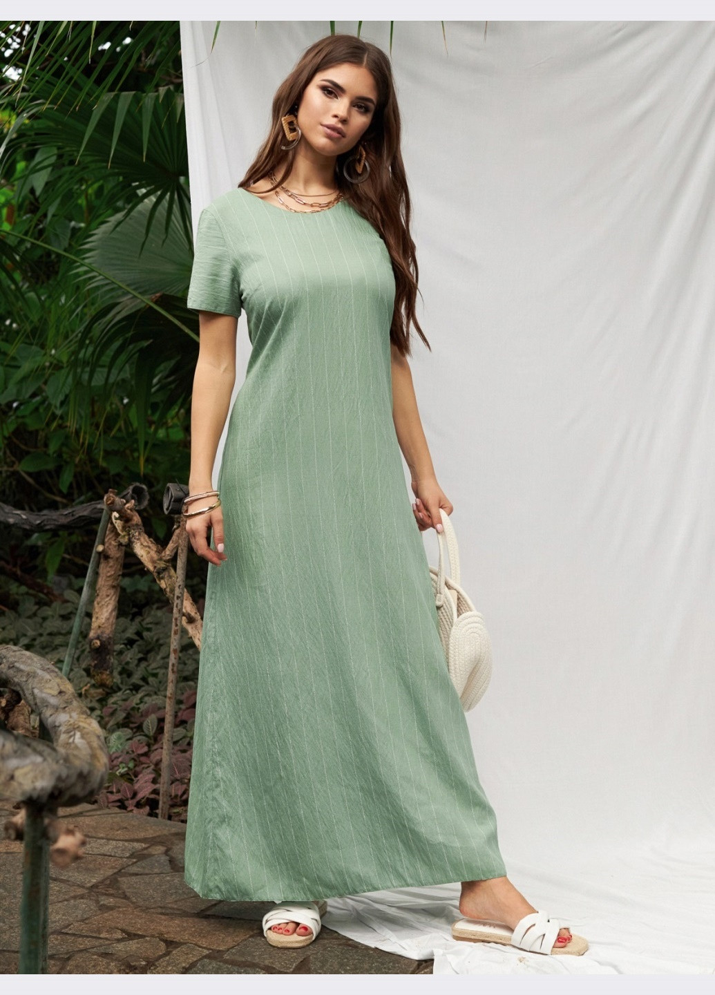Зелена довге плаття з коротким рукавом зелене Dressa