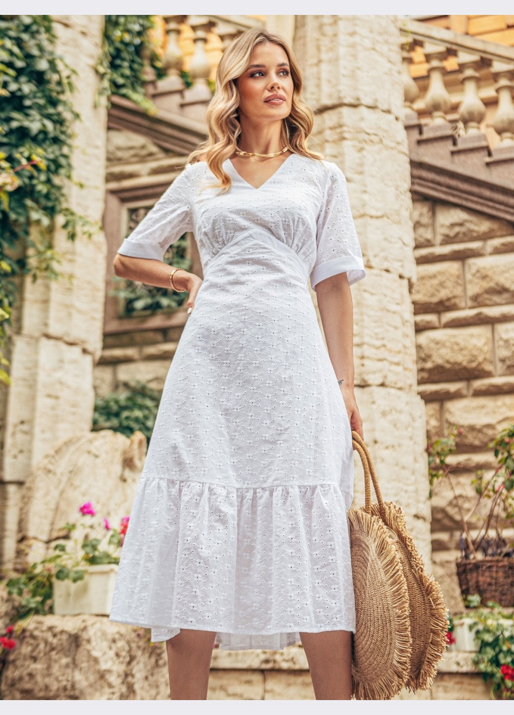 Білий бавовняна сукня-міді білого кольору Dressa