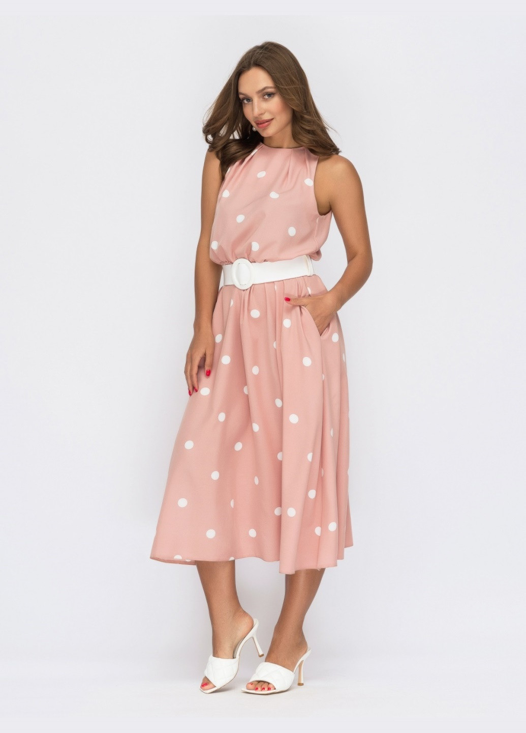 Розовое розовое платье в горох с американской проймой Dressa