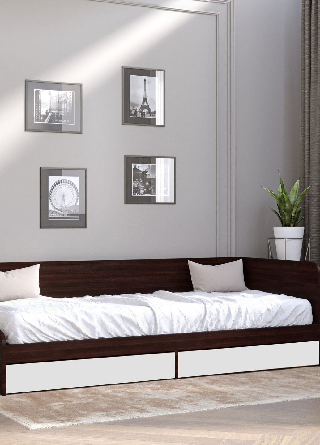 Односпальне ліжко з ящиками Соната-800 80х190 см венге темний + білий (EVR-2108) Еверест (260623632)
