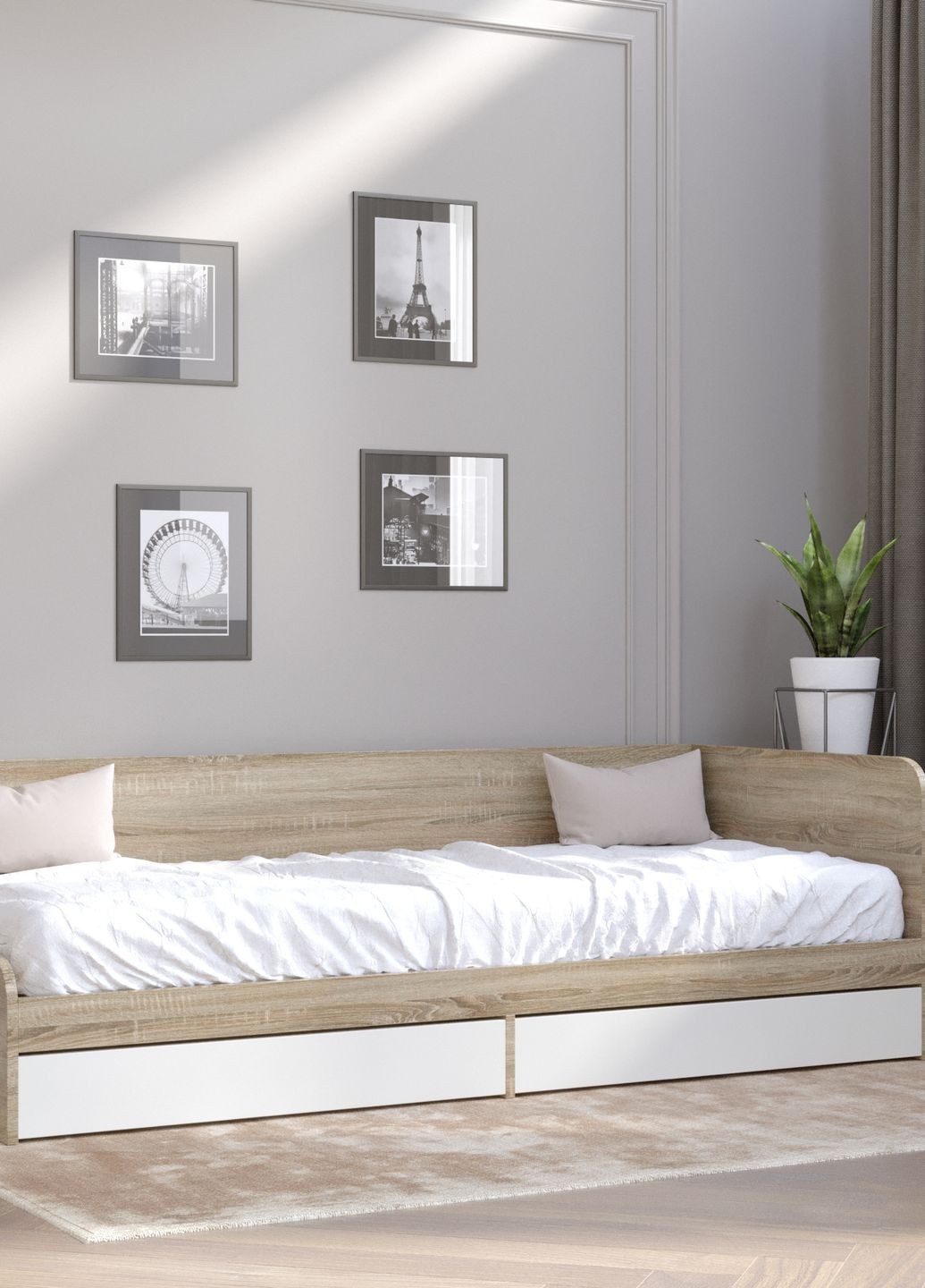 Односпальне ліжко з ящиками Соната-800 80х190 см дуб сонома + білий (EVR-2109) Еверест (260623603)