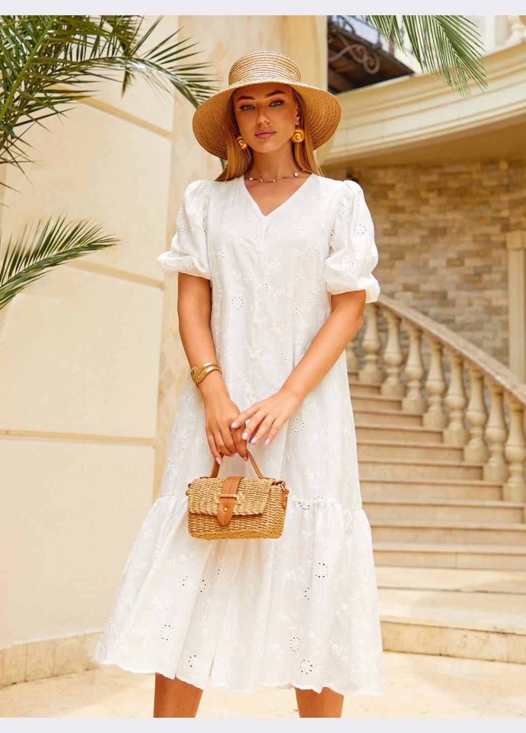 Білий біла сукня з прошви прямого крою Dressa