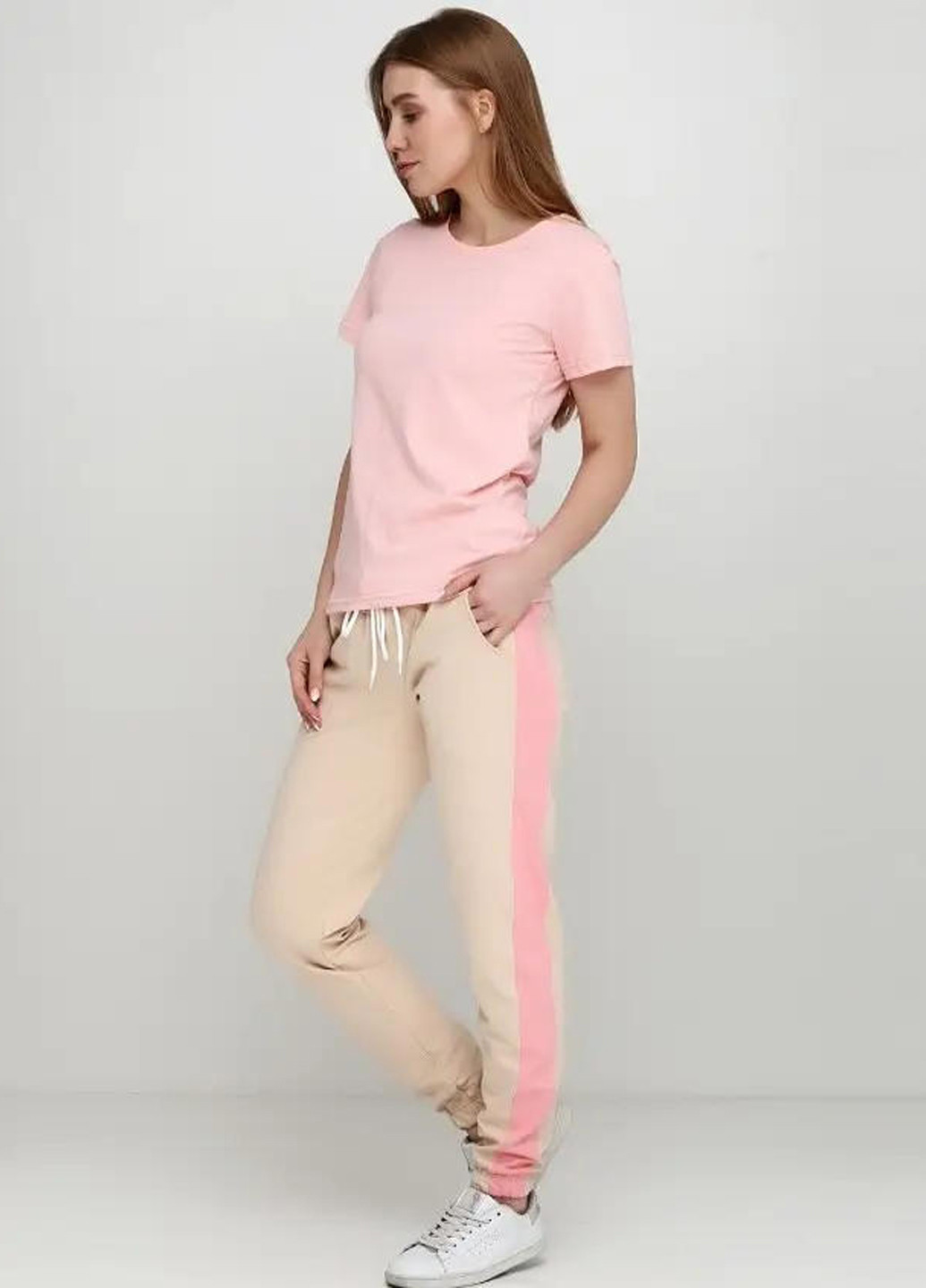 Жіночі спортивні штани з лампасом, бежевий-рожевий Sport Line (260631811)