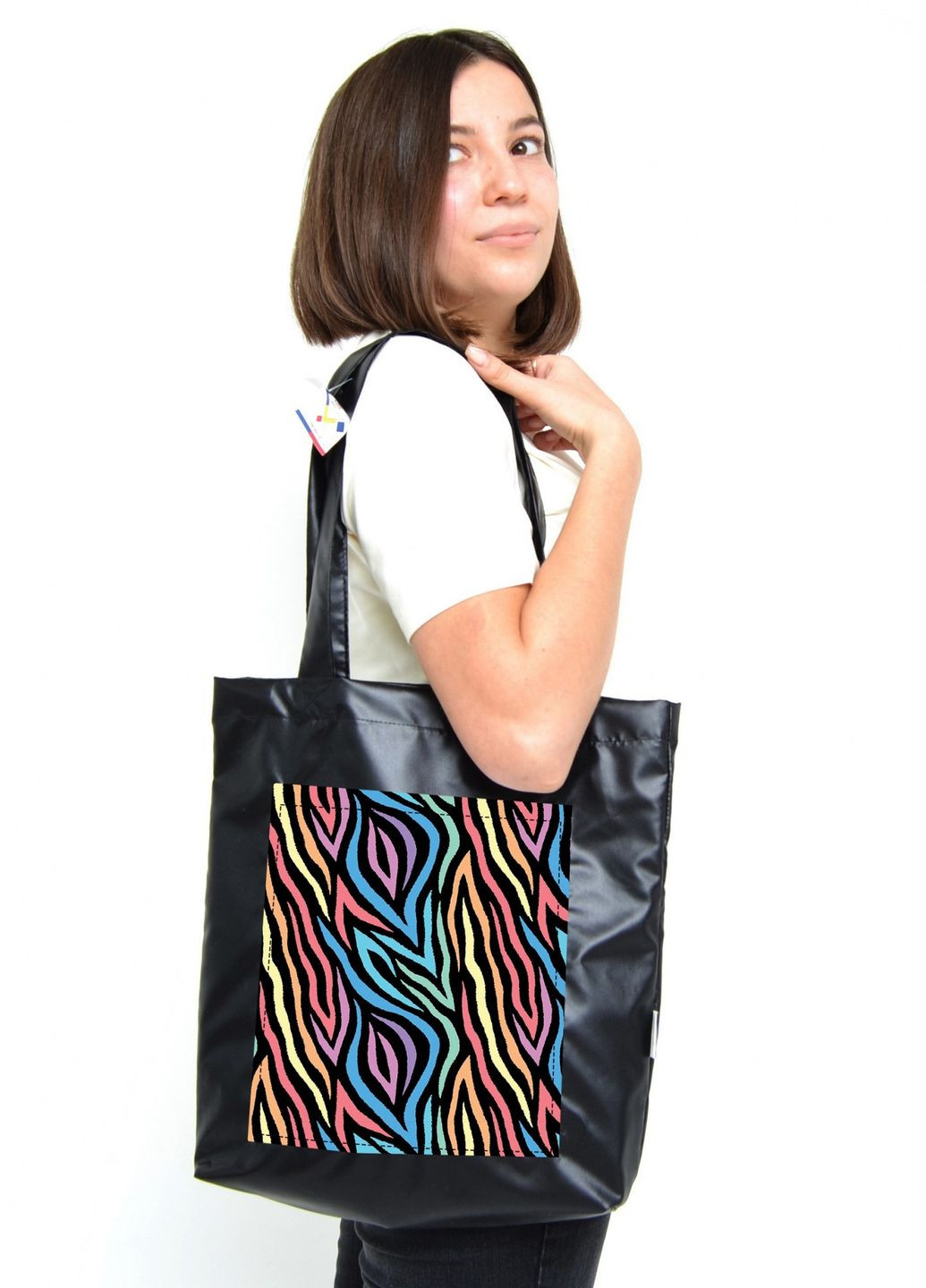 Сумка шоппер с карманом "Rainbow zebra" оксфорд чёрная 18750 4PROFI (260635737)