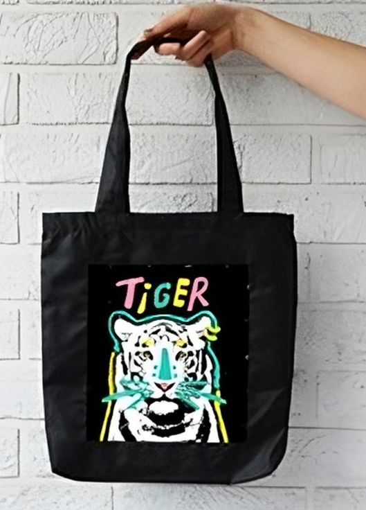 Сумка шоппер с карманом "Neon Tiger" оксфорд чёрная 4PROFI (260635777)