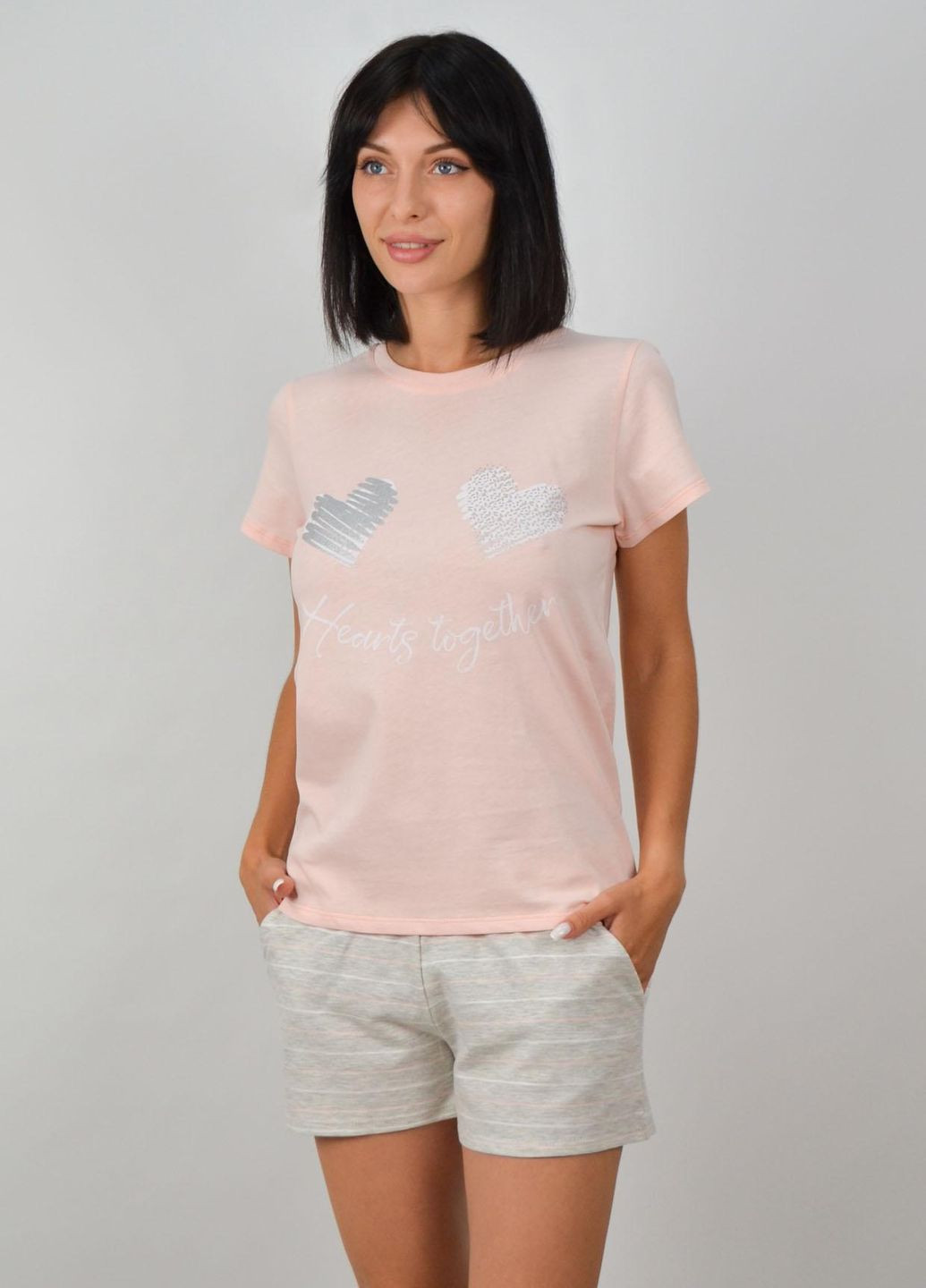 Розовая всесезон женская пижама футболка + шорты Roksana