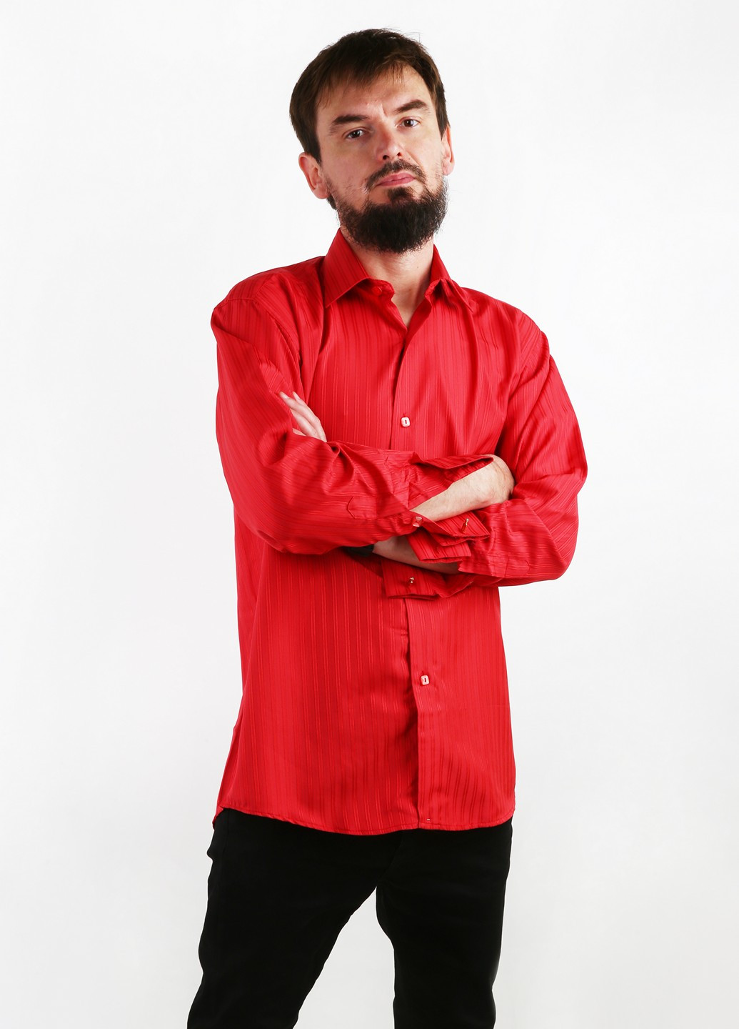 Красная кэжуал рубашка в полоску Victor