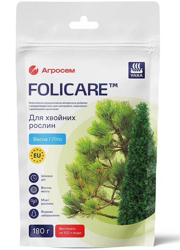 Удобрение для хвойных растений весна-лето Folicare 180 г Yara (260644583)