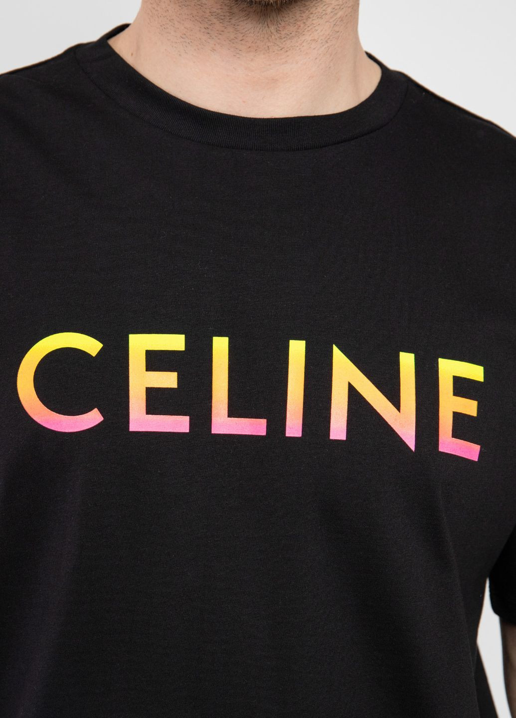 Черная белая футболка с логотипом Celine