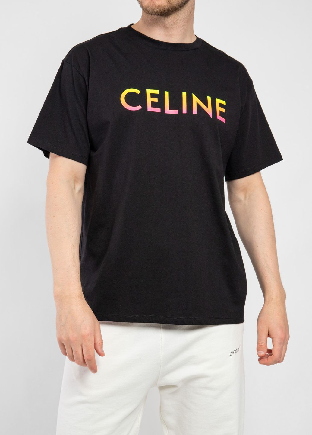 Черная белая футболка с логотипом Celine