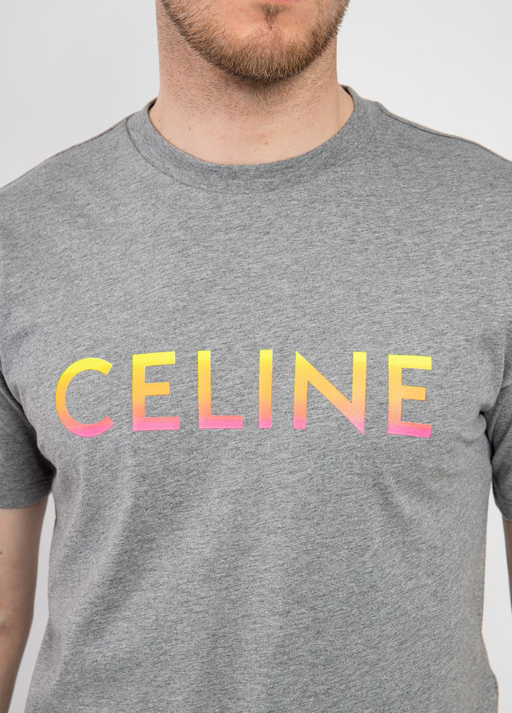 Серая белая футболка с логотипом Celine