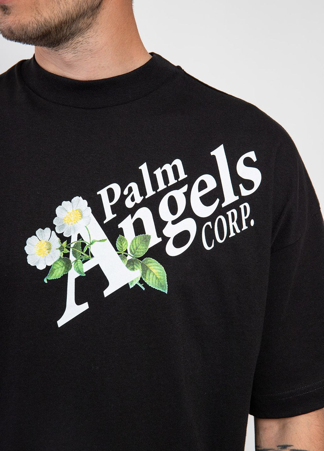 Черная черная футболка daisy с принтом Palm Angels