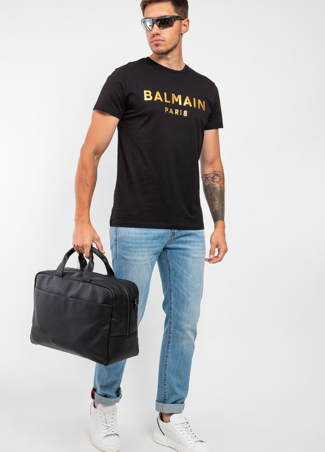 Золотая черная футболка с логотипом Balmain