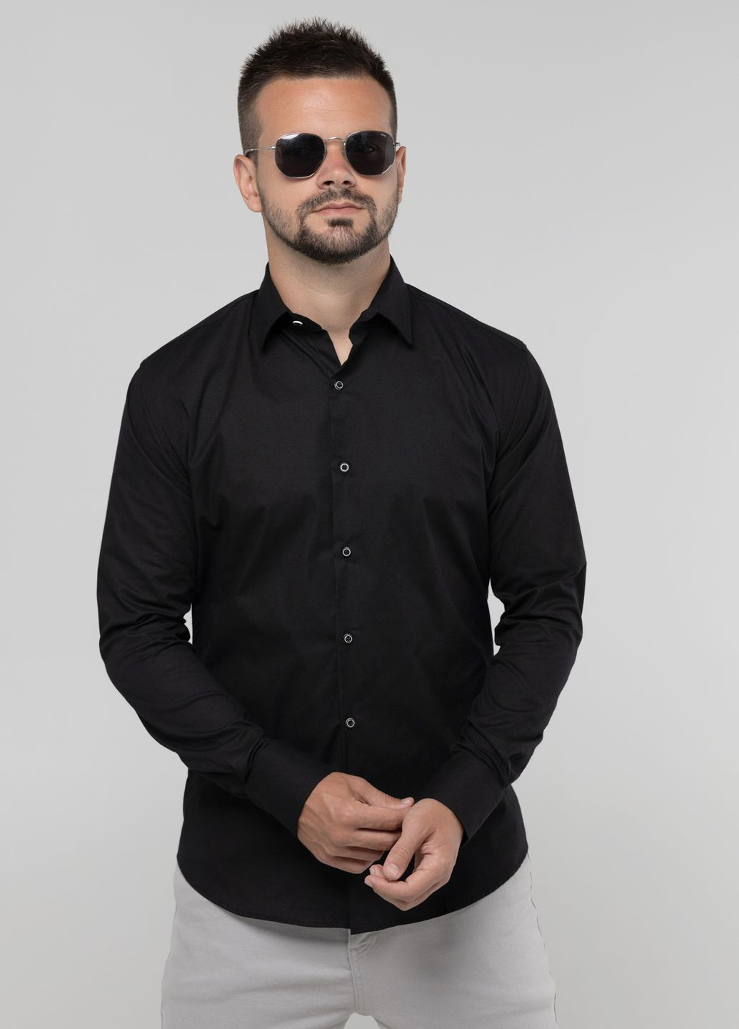 Черная повседневный рубашка однотонная Redpolo