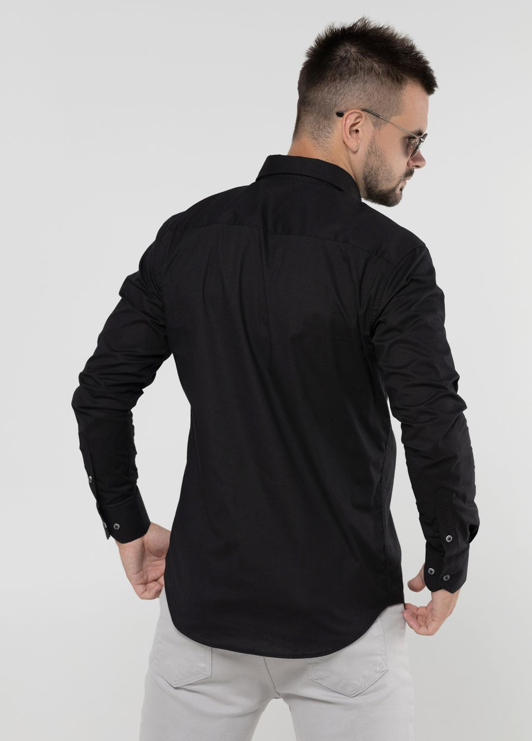 Черная повседневный рубашка однотонная Redpolo