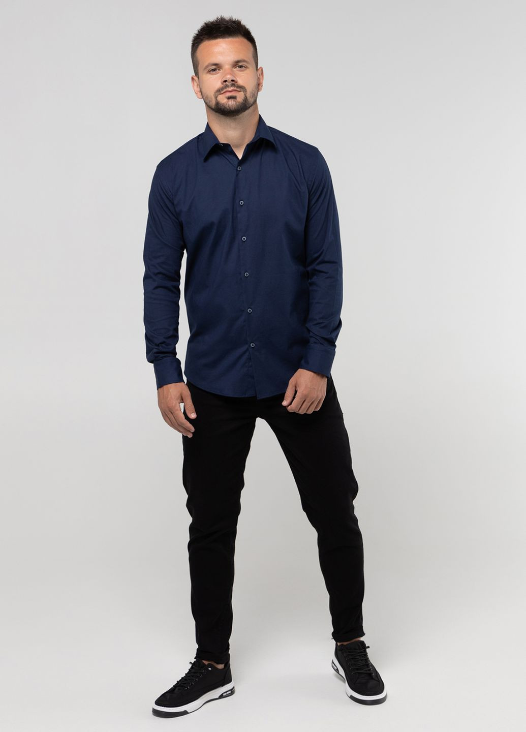 Темно-синяя повседневный рубашка однотонная Redpolo