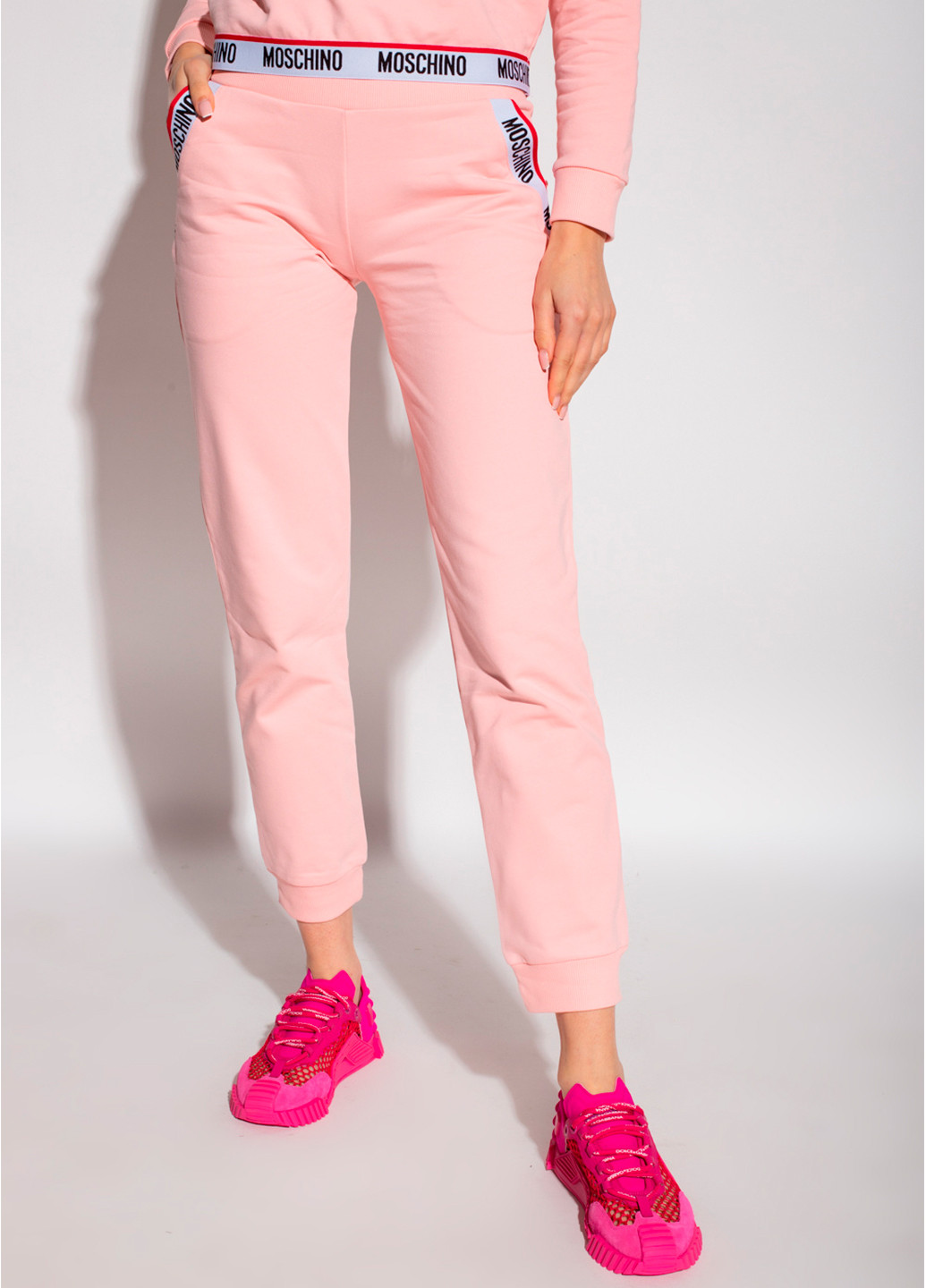 Розовые кэжуал демисезонные джоггеры, зауженные брюки Moschino