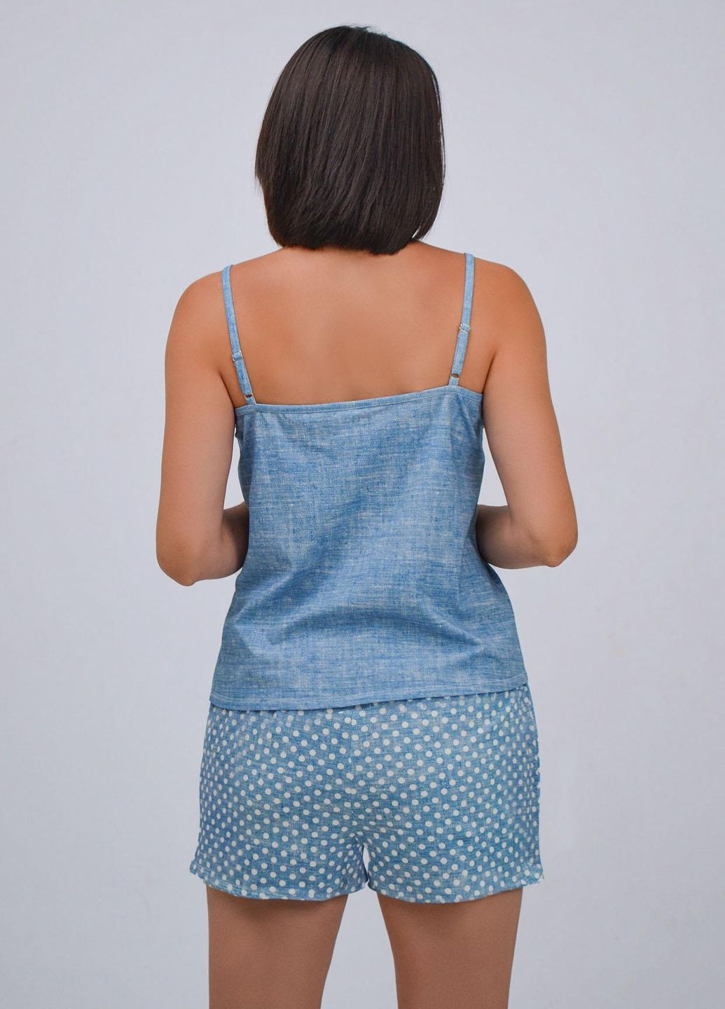 Голубая всесезон женская пижама майка + шорты Roksana