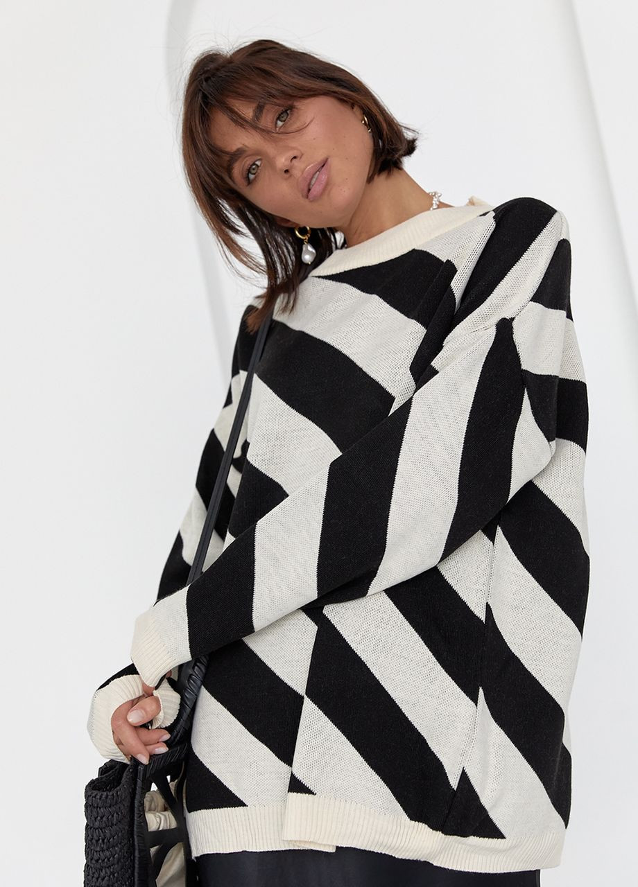 Бежевый демисезонный женская кофта оверсайз в диагональную полоску Lurex