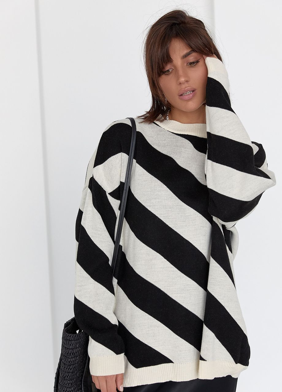 Бежевый демисезонный женская кофта оверсайз в диагональную полоску Lurex